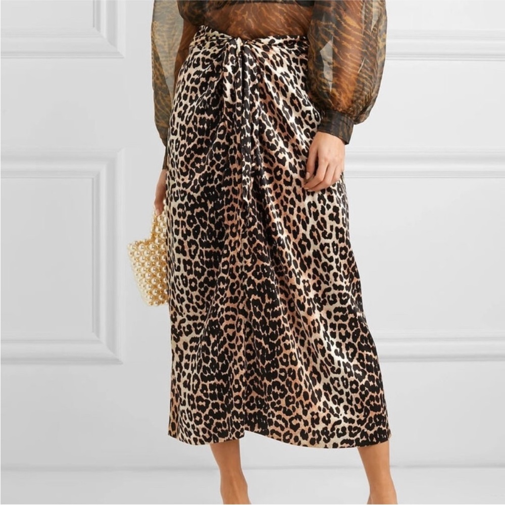 Ganni Leopard Print Midi Skirt in Brown and Black